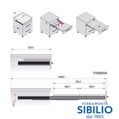 GUIDA PENISOLA ESTRAIBILE FILO TOP LUNG.800 LARG.600MM T110800A RAM